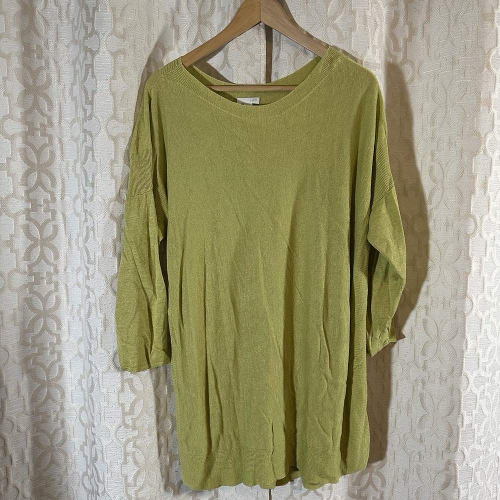 J Jill Linen Blend Sweater Tunic Top Light Green 3/4 Sleeve Casual Knit Sz XLT
